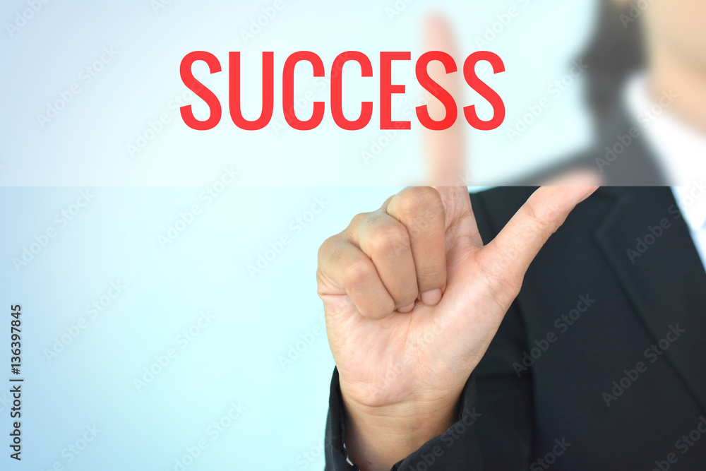 Portrait of Businesswomen with success word on blue background Portrait of Businesswomen with success word on blue background