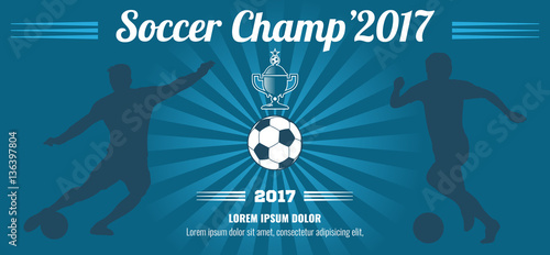 Blue horizontal football, soccer vector poster template