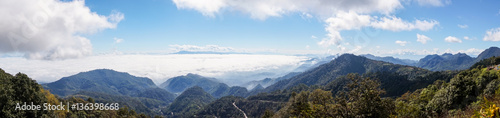 panoramic view of mountain view landscape and sea of mist with blue sky © kedsirin