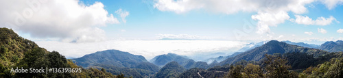 panoramic view of mountain view landscape and sea of mist with blue sky