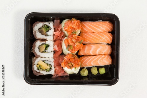 Set of assorted sushi kept in a black box