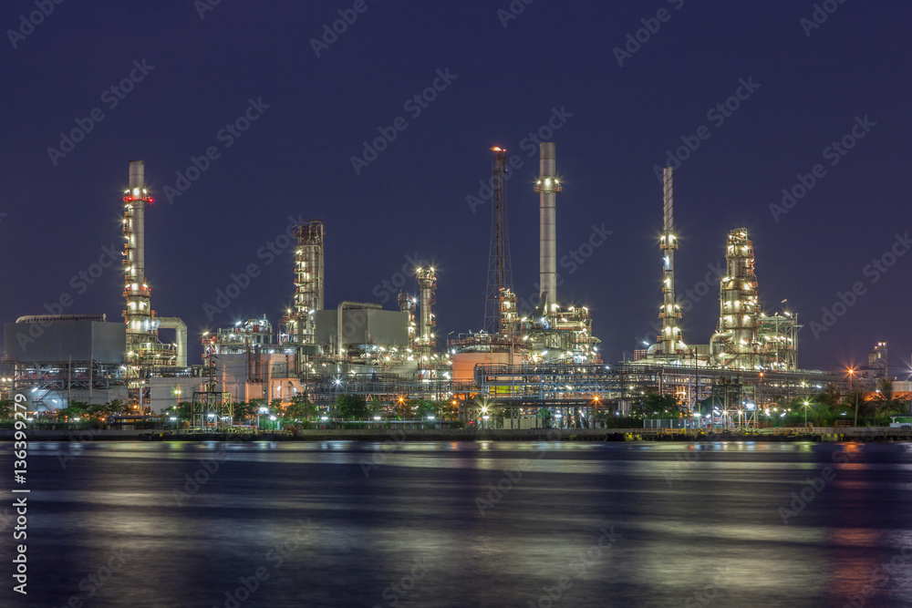 Night scene of oil refinery plant of Petrochemistry industry in