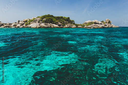 Sea bay with clear emerald water. Paradise holidays on islands