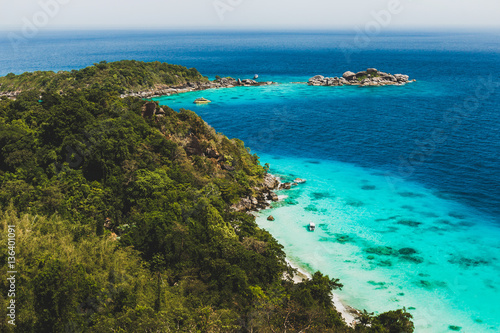 Aerial view of beautiful tropical coast with turquoise water