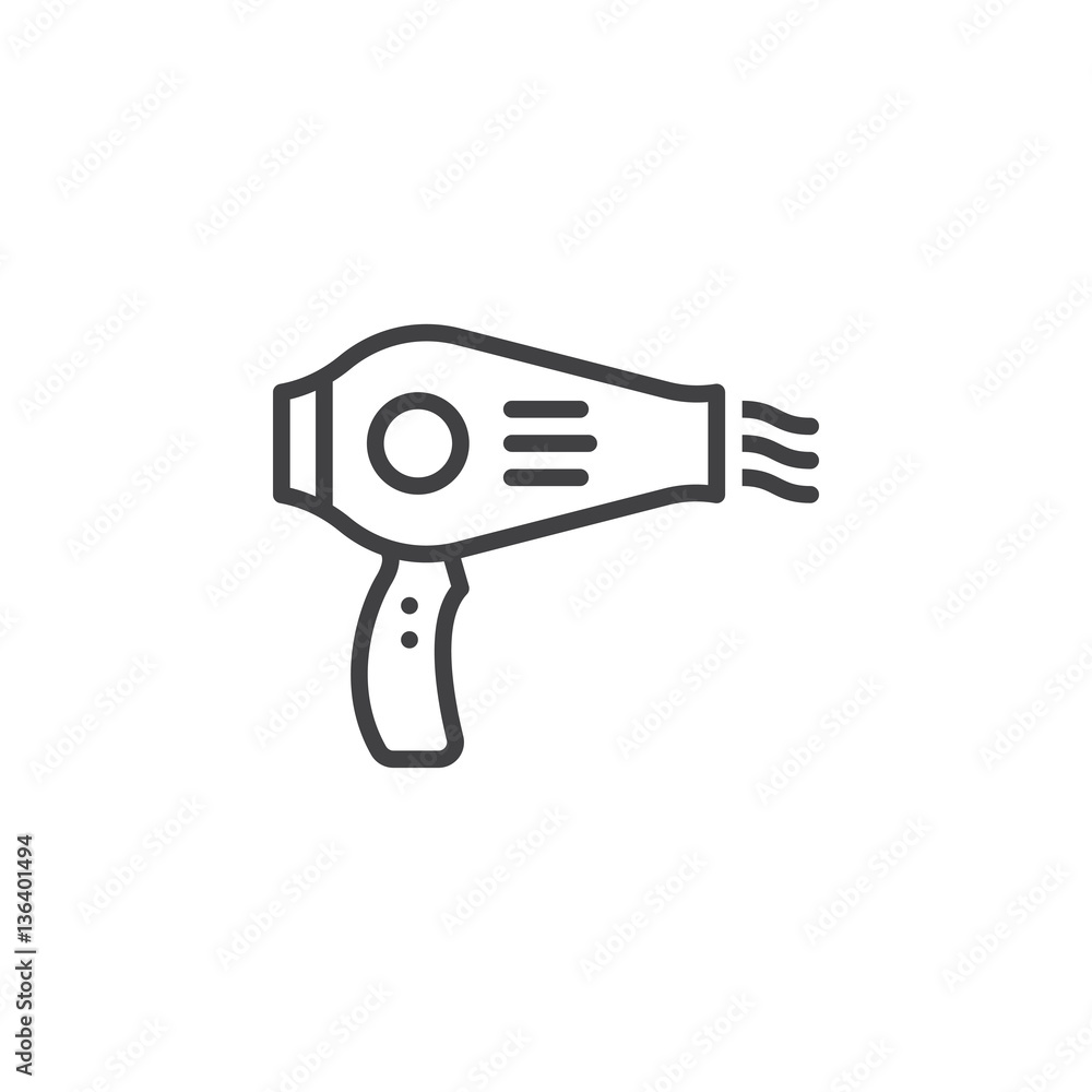 Hair dryer line icon, outline vector sign, linear pictogram isolated on white. Symbol, logo illustration Hair dryer line icon, outline vector sign, linear pictogram isolated on white. Symbol, logo illustration