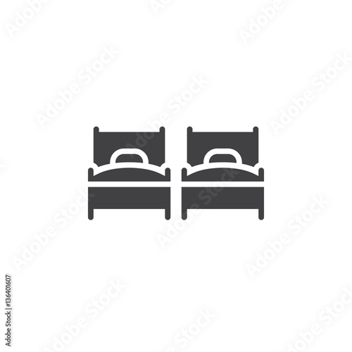 Two single beds icon vector, filled flat sign, solid pictogram isolated on white. Twin room  symbol, logo illustration