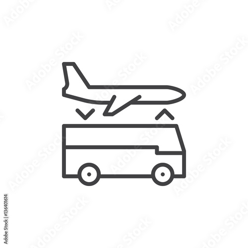 Airport shuttle transfer service line icon, outline vector sign, linear pictogram isolated on white. Symbol, logo illustration