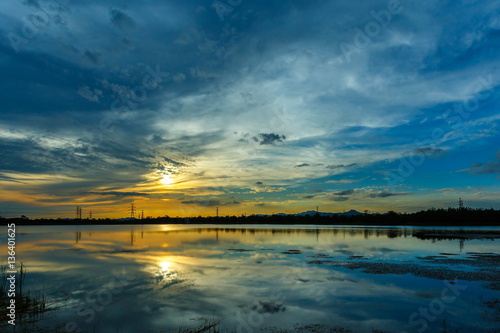 Fototapeta Naklejka Na Ścianę i Meble -  Beautiful clouds, clouds shadows reflections on water,background nature.