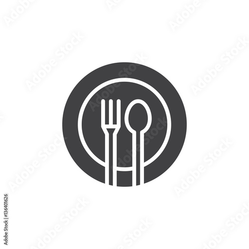 Fork, spoon, dish icon vector, filled flat sign, solid pictogram isolated on white. Restaurant, food court symbol, logo illustration