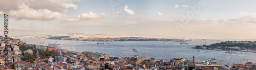 Sunset panoramic view from Galata tower to Golden Horn, Istanbul, Turkey.