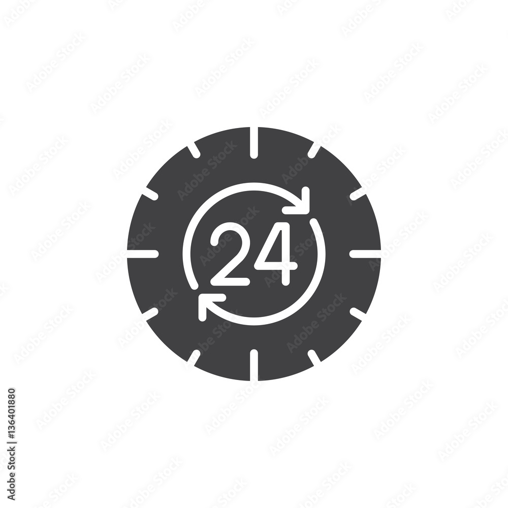 24 hours , around the clock icon vector, filled flat sign, solid pictogram isolated on white. Symbol, logo illustration 24 hours , around the clock icon vector, filled flat sign, solid pictogram isolated on white. Symbol, logo illustration