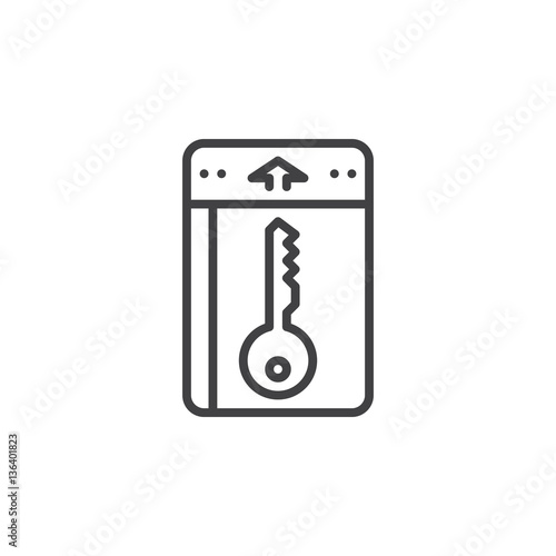 Room key, keylock line icon, outline vector sign, linear pictogram isolated on white. Symbol, logo illustration