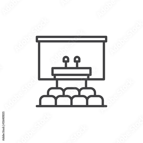 Speaker podium line icon, outline vector sign, linear pictogram isolated on white. Conference room symbol, logo illustration