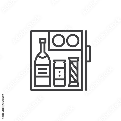 Hotel mini fridge bar line icon, outline vector sign, linear pictogram isolated on white. Symbol, logo illustration