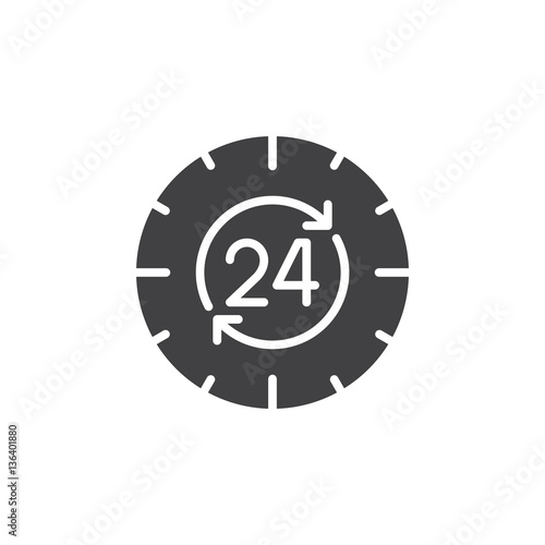 24 hours , around the clock icon vector, filled flat sign, solid pictogram isolated on white. Symbol, logo illustration