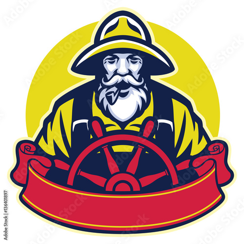 Old man fisherman steering the boat