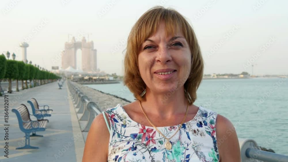 Portrait of European women on the Abu Dhabi waterfront Portrait of European women on the Abu Dhabi waterfront