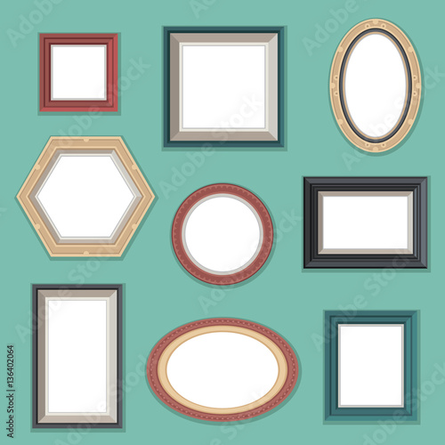 Vector set of flat style photo frames on the wall.