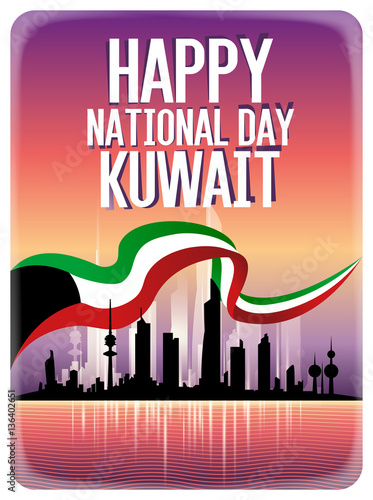Happy National Day Kuwait Skyline And Flag Greeting Card