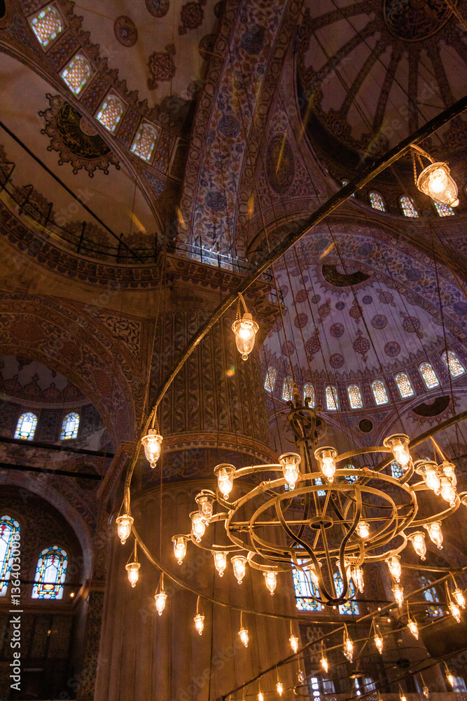 Naklejka premium Lights inside Blue mosque, Istanbul, Turkey.