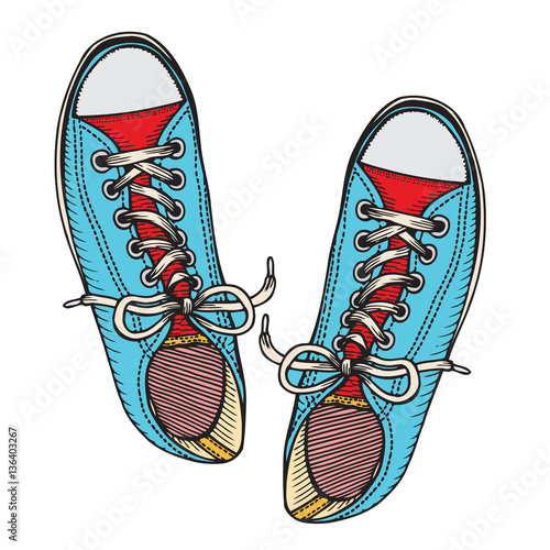 Vector illustration red and blue sports sneakers