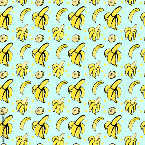 Banana seamless pattern on blue