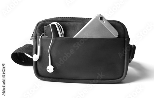 Black leather bag with mobi...