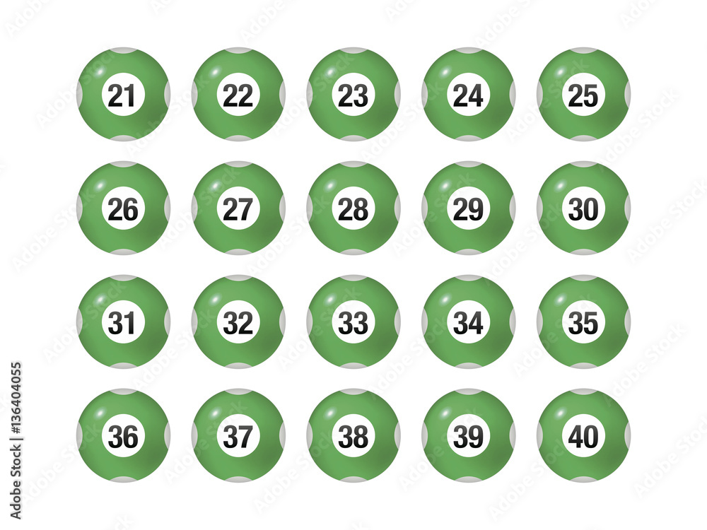 Vector Bingo / Lottery Number Balls Green Set Isolated on White Background-21 to 40 Vector Bingo / Lottery Number Balls Green Set Isolated on White Background-21 to 40