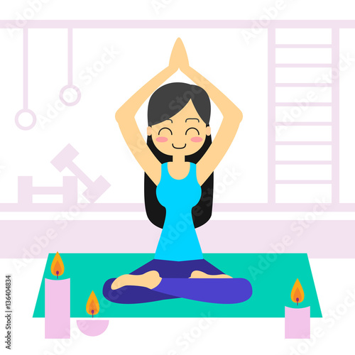 Vector illustration. Woman practicing yoga. In asana Vrikshasana.