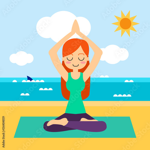 Vector illustration. Woman practicing yoga. In asana Vrikshasana.
