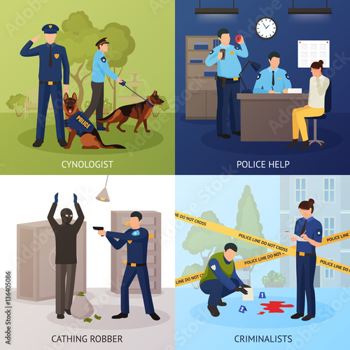 Police Service 4 Flat Icons Square 