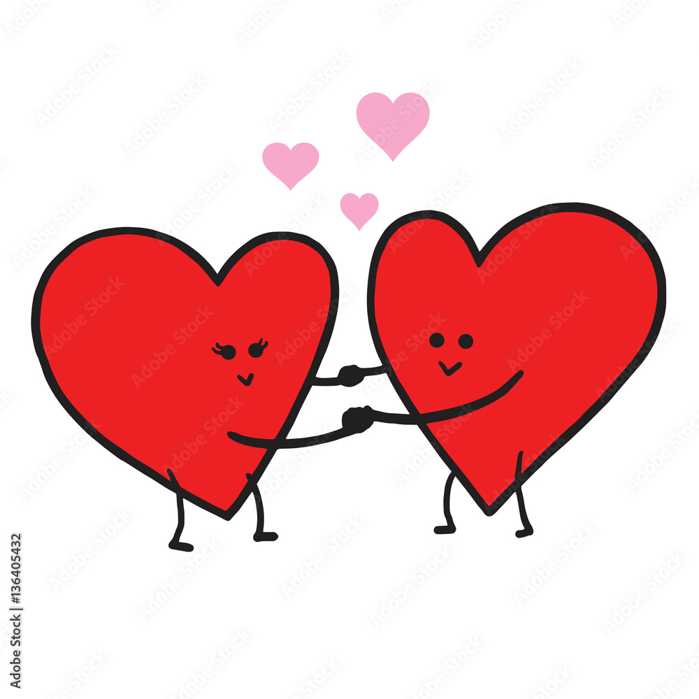 Cute Love Cartoon in Love Vector Illustration. Valentine Greeting Card Template
