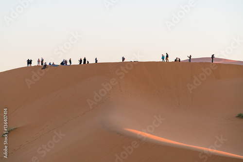 group of tourist observer sand desert 