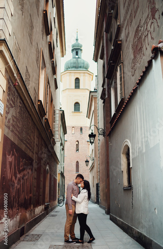 Romantic moment in the narrow alley in the city © myronovychoksana