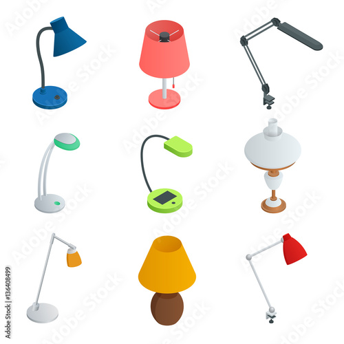 Isometric Icon set of Lamps. Modern designe Flat style.
