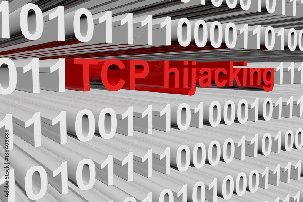 tcp hijacking in binary code, 3D illustration