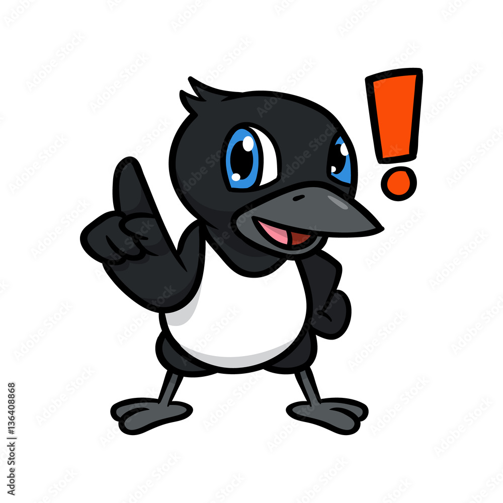 Cartoon Magpie Excited With Exclamation Mark Vector Illustration