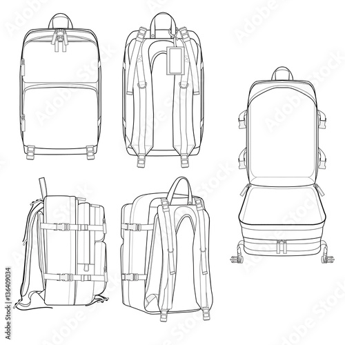 Incase City Backpack fashion flat technical drawing template