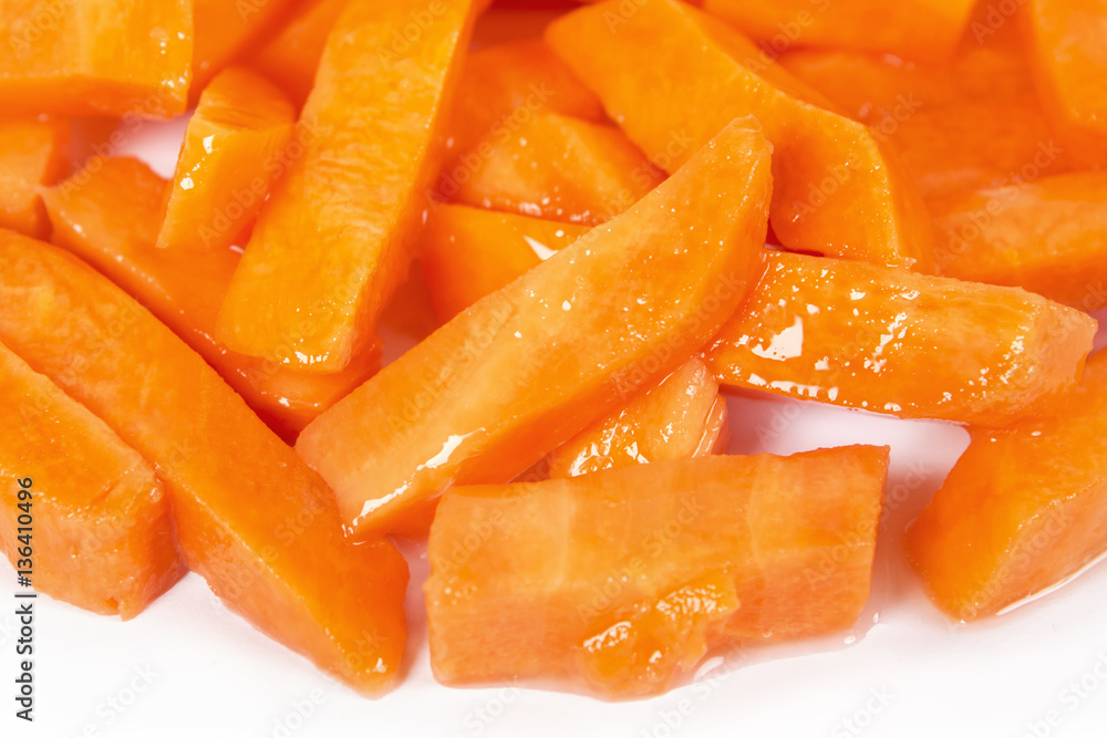 Cut marinated carrots isolated on white background Cut marinated carrots isolated on white background