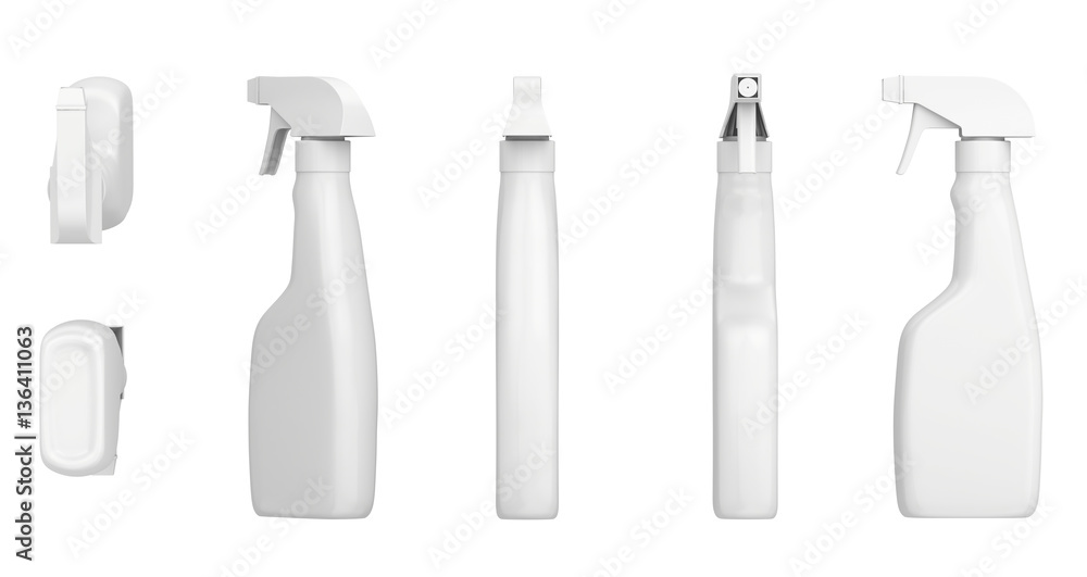White blank plastic spray detergent bottle isolated on background ...
