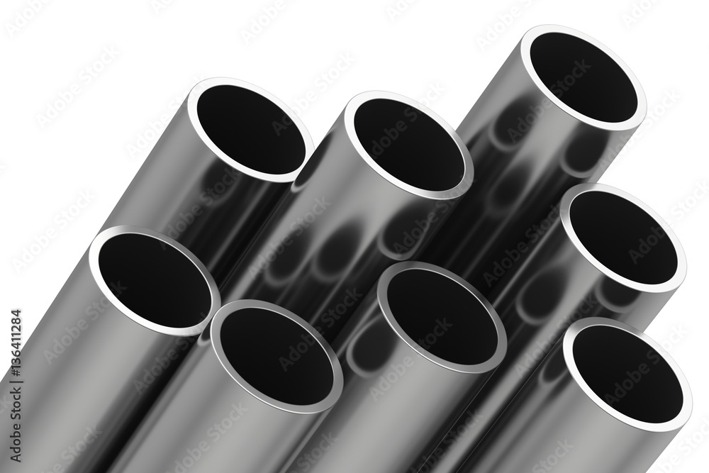 Stack of metal pipes. 3d rendering on white background Stack of metal pipes. 3d rendering on white background