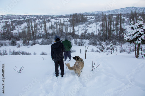 Hiker in winter in mountains © mehmetcan