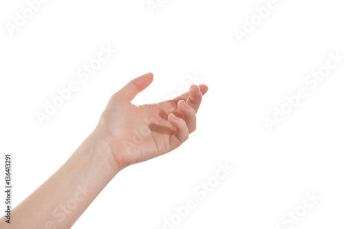 Open girl's hand isolate on a white background
 photo