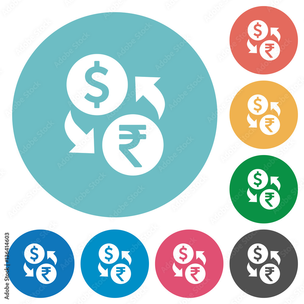 Fototapeta premium Dollar Rupee money exchange flat round icons