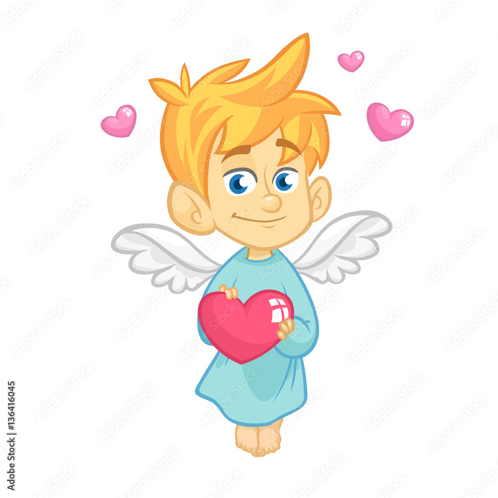 Illustration of a Baby Cupid Hugging a Heart. Cartoon illustration of Cupid character for St Valentine's Day isolated on white Illustration of a Baby Cupid Hugging a Heart. Cartoon illustration of Cupid character for St Valentine's Day isolated on white