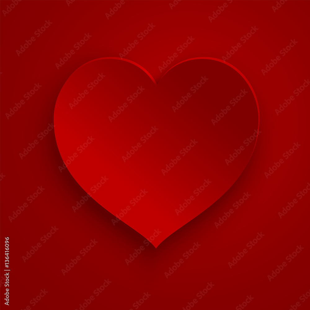 red heart vector illustration on the red background, paper cutout art style