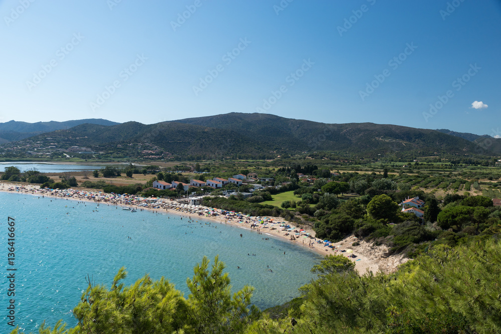 Aerial view of Chia beach, Sardinia, Italy