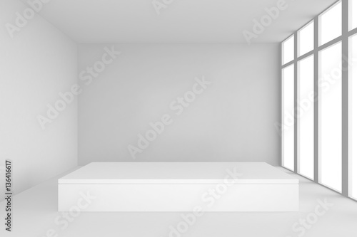Wallpaper Mural pedestal in white room with windows. 3d render. Torontodigital.ca