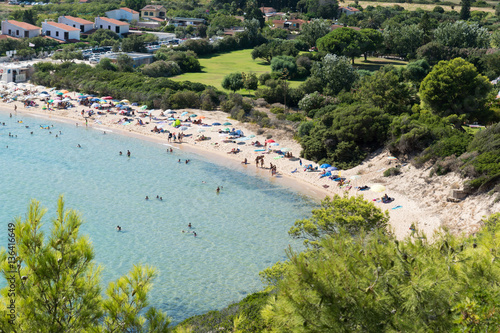 Aerial view of Chia beach, Sardinia, Italy