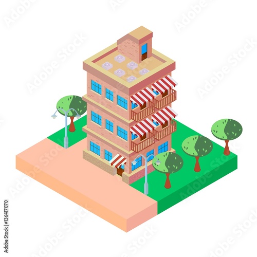 vector icon of a multistory building with oaks